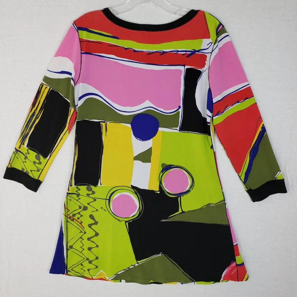 Eva Varro Tunic Top Abstract Print Colorful Art-to-Wear Slinky Lagenlook size M